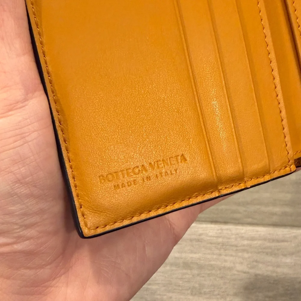 Bottega Veneta Navy Blue Abyss Intrecciato Calfskin Leather Flap Wallet